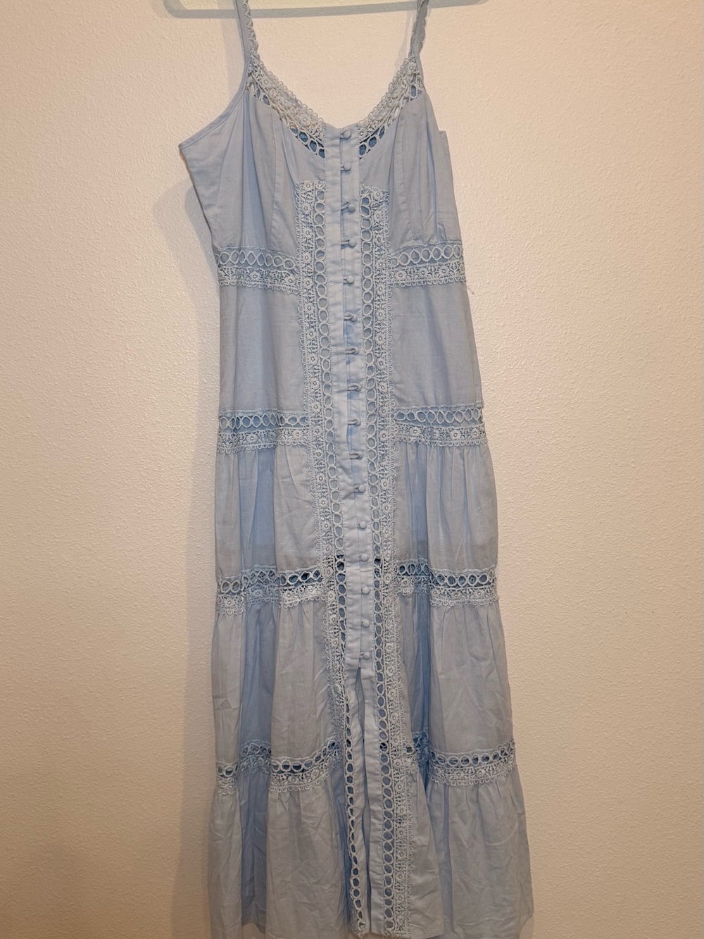 Aqua Pale Blue Lace-Panel Maxi Dress